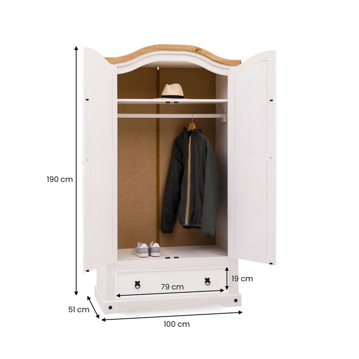 KLEIDERSCHRANK CAMPO weiß/braun - Weiß/Braun, Holz (100/190/51cm) - IDIMEX