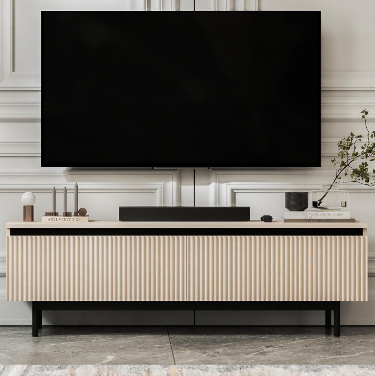 TV-SCHRANK Selene Kaschmir Matt mit Metallrahmen 140 cm - Kaschmir/Schwarz, Holzwerkstoff (140/44/35cm) - Meble Lindner