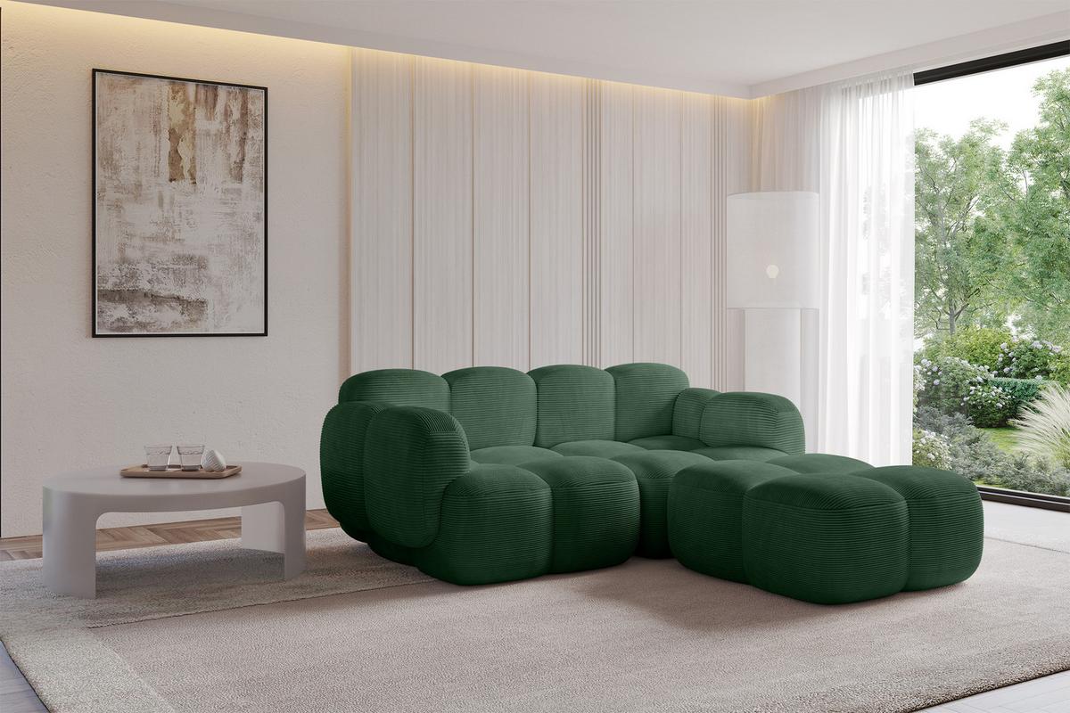 ECKSOFA modulares Sofa Rechts Miko-L1 214x205x75 Grün Cord - Waldgrün/Schwarz, Holzwerkstoff/Kunststoff (214/205cm) - ALTDECOR