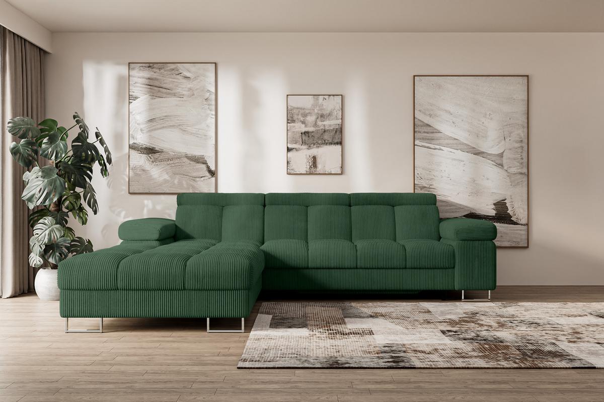 ECKSOFA mit Schlaffunktion Ottomane Links 271x203x79 Grün Cord - Waldgrün, Holzwerkstoff/Textil (271/203cm) - ALTDECOR
