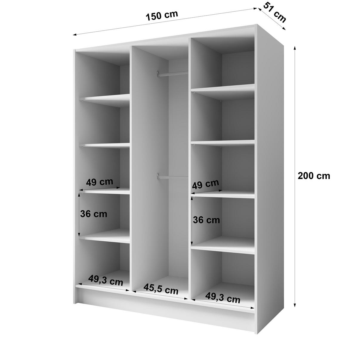 DREHTÜRENSCHRANK Gava mit drei, glatten Türen, Weiß - Weiß, Holzwerkstoff (150/200/51cm) - Beautysofa