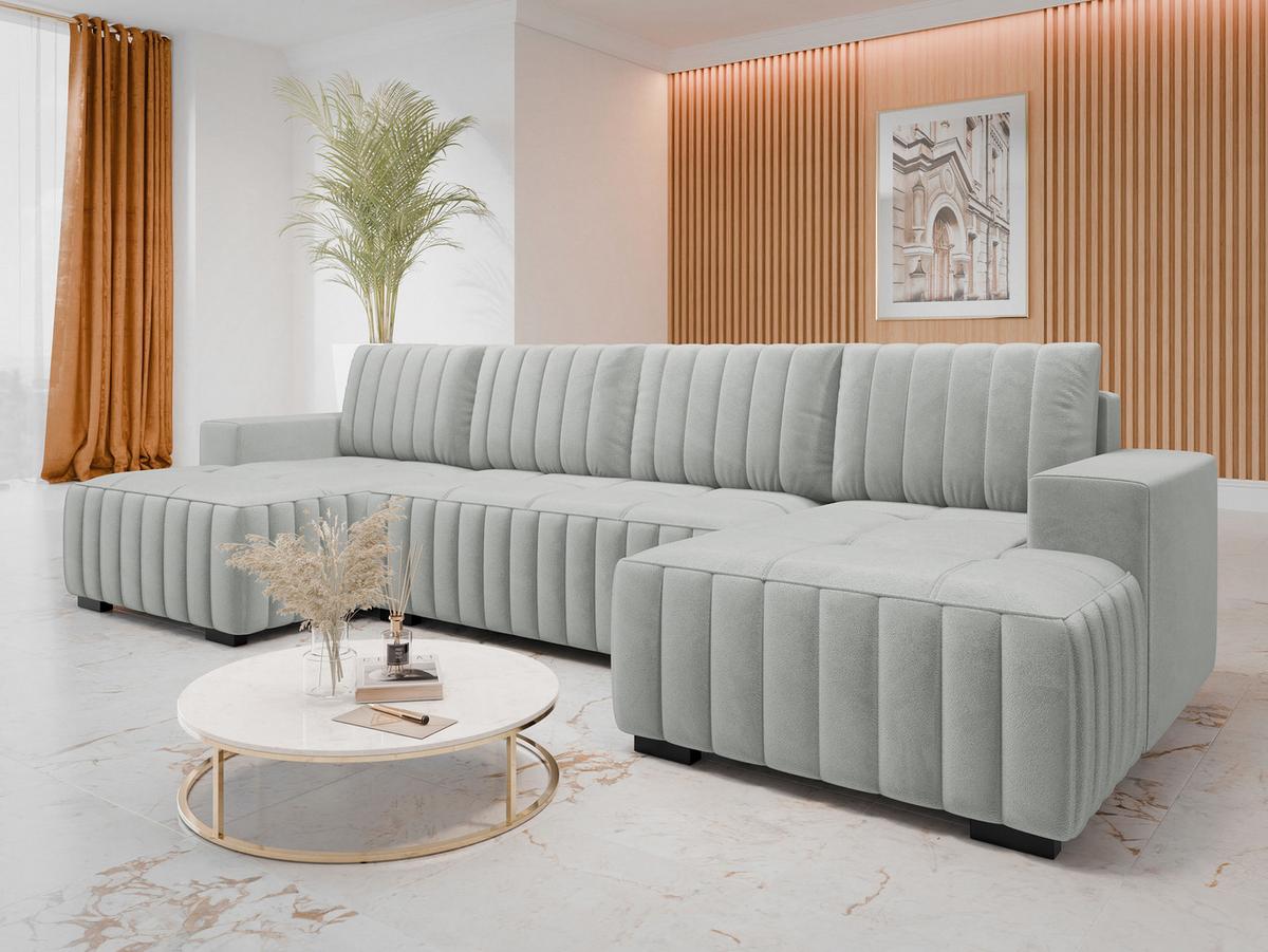 WOHNLANDSCHAFT Hugo U - Hellgrau/Braun, Holz/Textil (310/85/140cm) - MIRJAN24