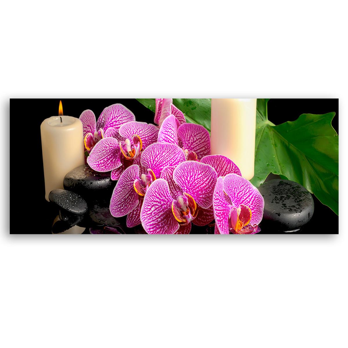 WANDBILD orchidee orchidee kerzen - Lila, Textil (90/30cm) - Feeby
