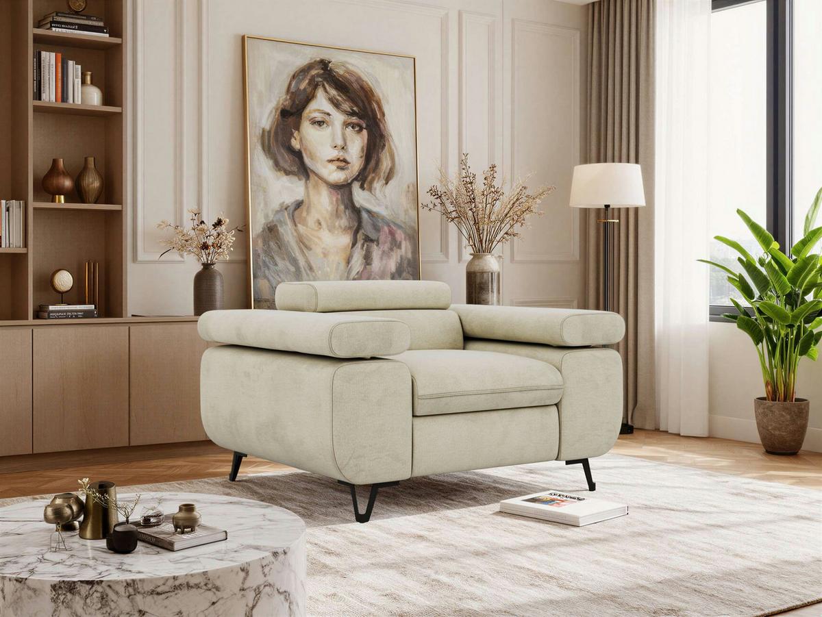 SESSEL PETER 1 - Beige Velvet - Beige/Schwarz, Textil/Metall (126/76/99cm) - MKS