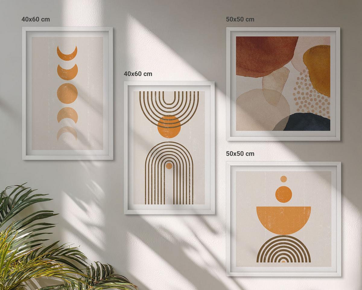 BILDER SET 4er Set - 50x50 cm & 40x60 cm Weißer Rahmen - Boho-minimalistische Dekorationen - Weiß, Kunststoff (50/50cm) - TULUP