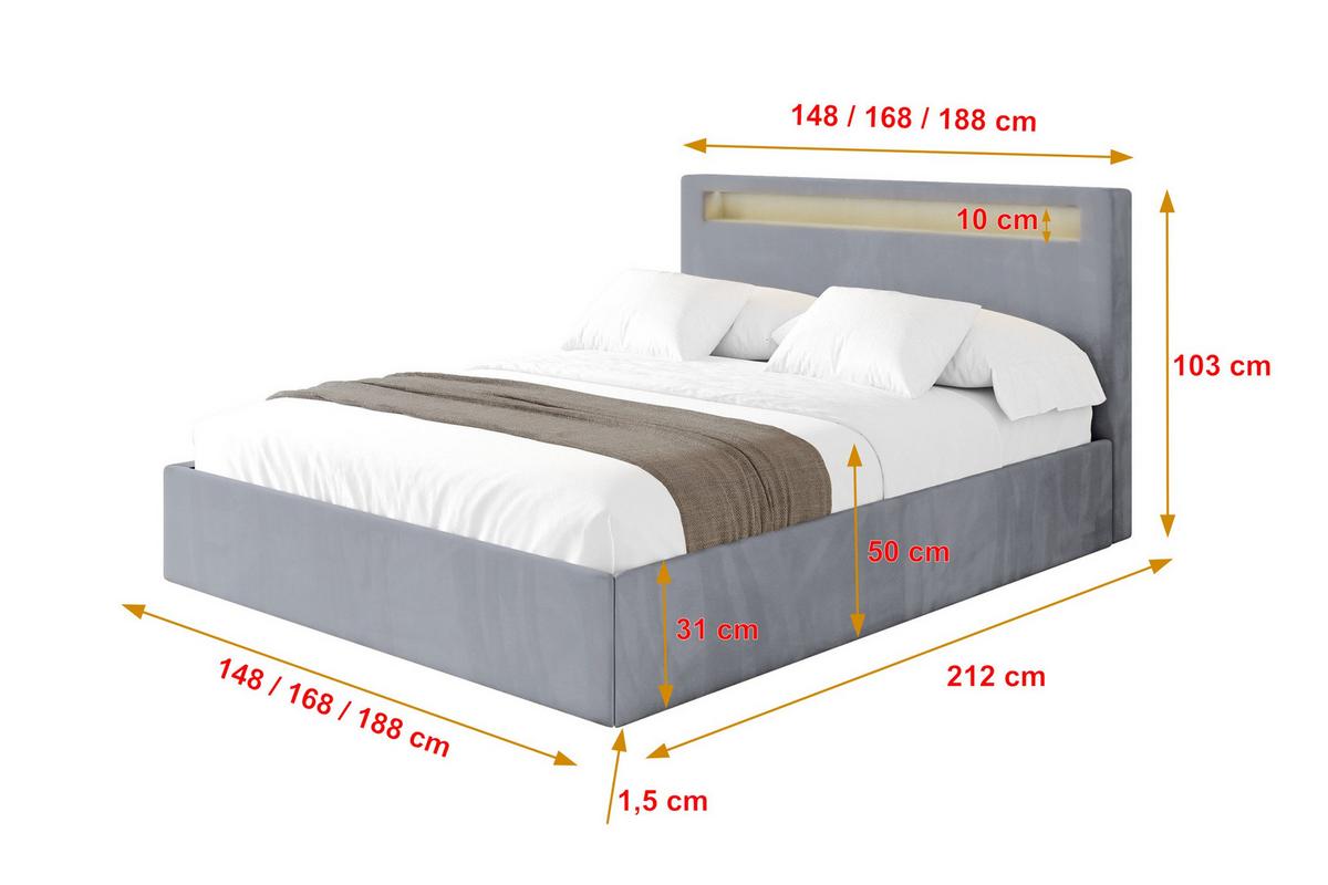 POLSTERBETT mit Bettkasten und Lattenrost, Boxbett ohne Matratze - GOLA 140x200 Grau - Grau, Holzwerkstoff/Textil (140/200cm) - ALTDECOR