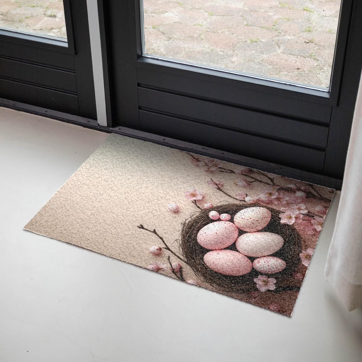 FUSSMATTE Rosa - Blüten - Eier Teppichmatte 90x60 cm - Hellrosa, Kunststoff (60/90cm) - MuchoWow