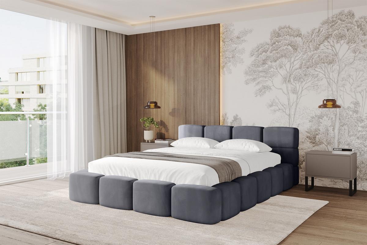 POLSTERBETT mit Bettkasten und Lattenrost, Bett mit Kopfteil, Boxbett ohne Matratze, Doppelbett mit Stauraum - NATA-v1 200x200 Dunkelgrau - Dunkelgrau, Holzwerkstoff/Textil (200/200cm) - ALTDECOR