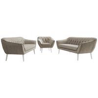SITZGARNITUR PIRS 3+3+1 - Greige Strukture - Weiße Beine - Greige/Weiß, Holzwerkstoff/Textil (180/75/74cm) - MKS