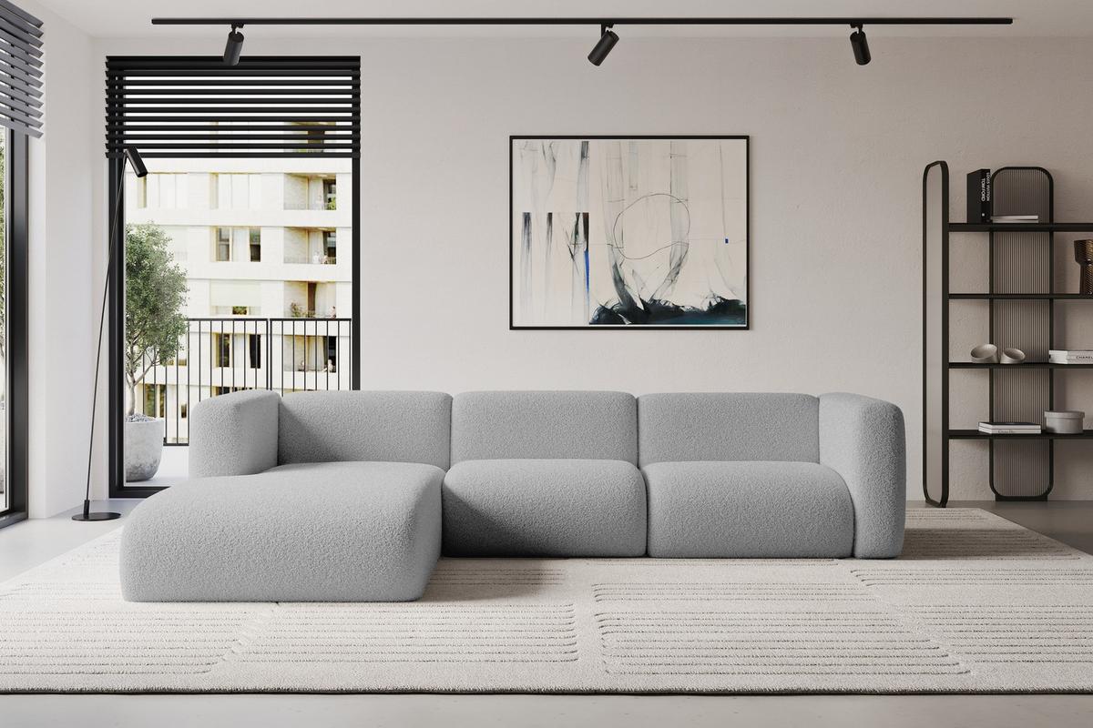 ECKSOFA Ottomane Links MIRA-L2 318x179x89 Hellgrau Bouclé - Silberfarben/Hellgrau, Holzwerkstoff/Kunststoff (318/179cm) - ALTDECOR