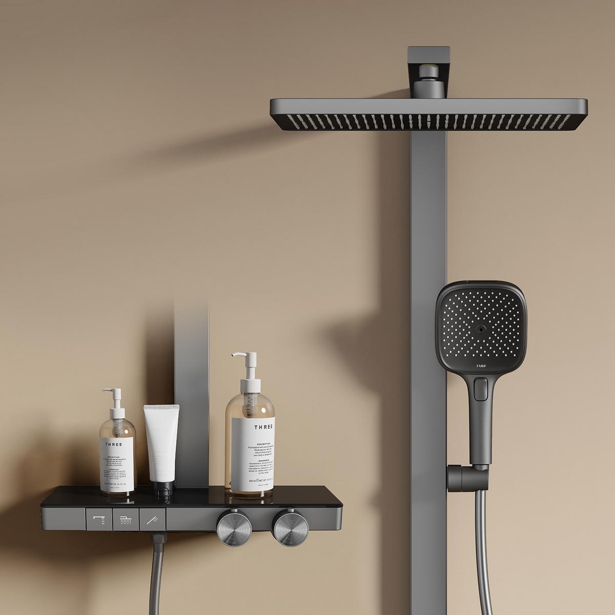 ÜBERKOPFBRAUSESET mit Thermostat Einstellbarer Durchfluss 4-Strahl 105/40,2/57,3 cm - Anthrazit, Metall (40.2/105/57.3cm) - EMKE