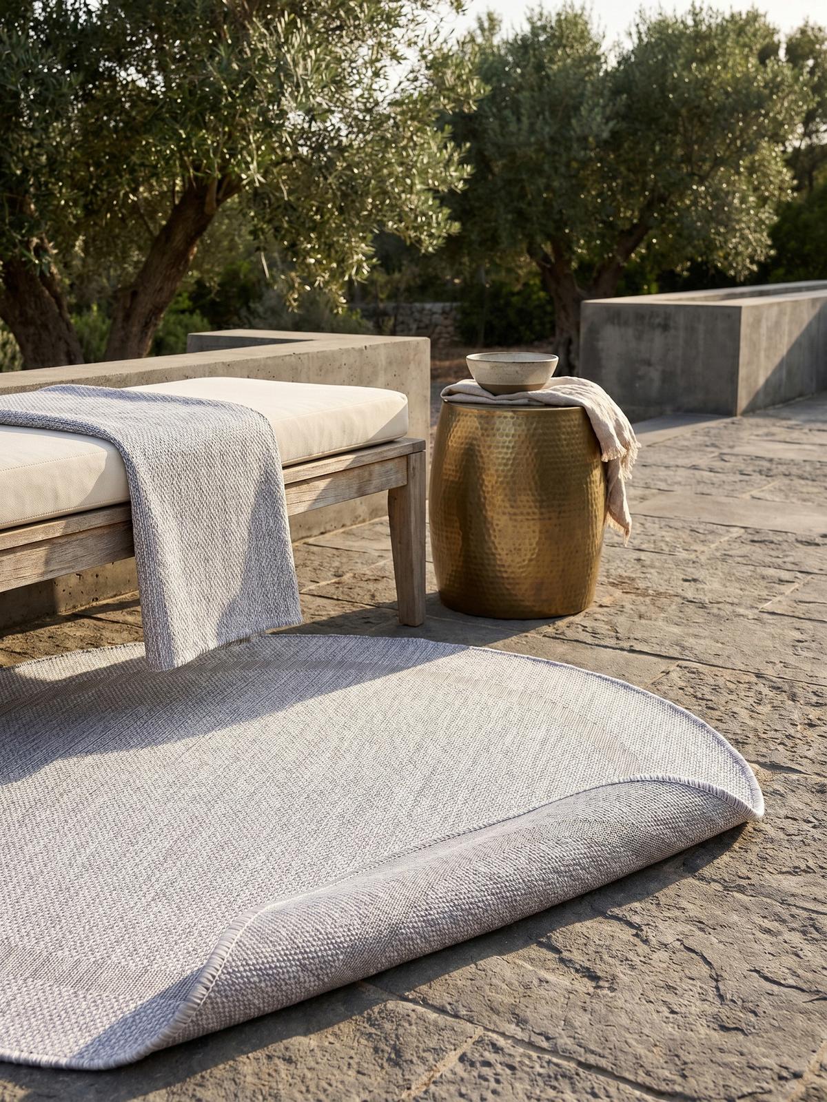 TEPPICH Outdoor ALSTER in Silber, einfarbig, Ø 200 cm - Silberfarben, Textil (200/200cm) - KADIMA DESIGN