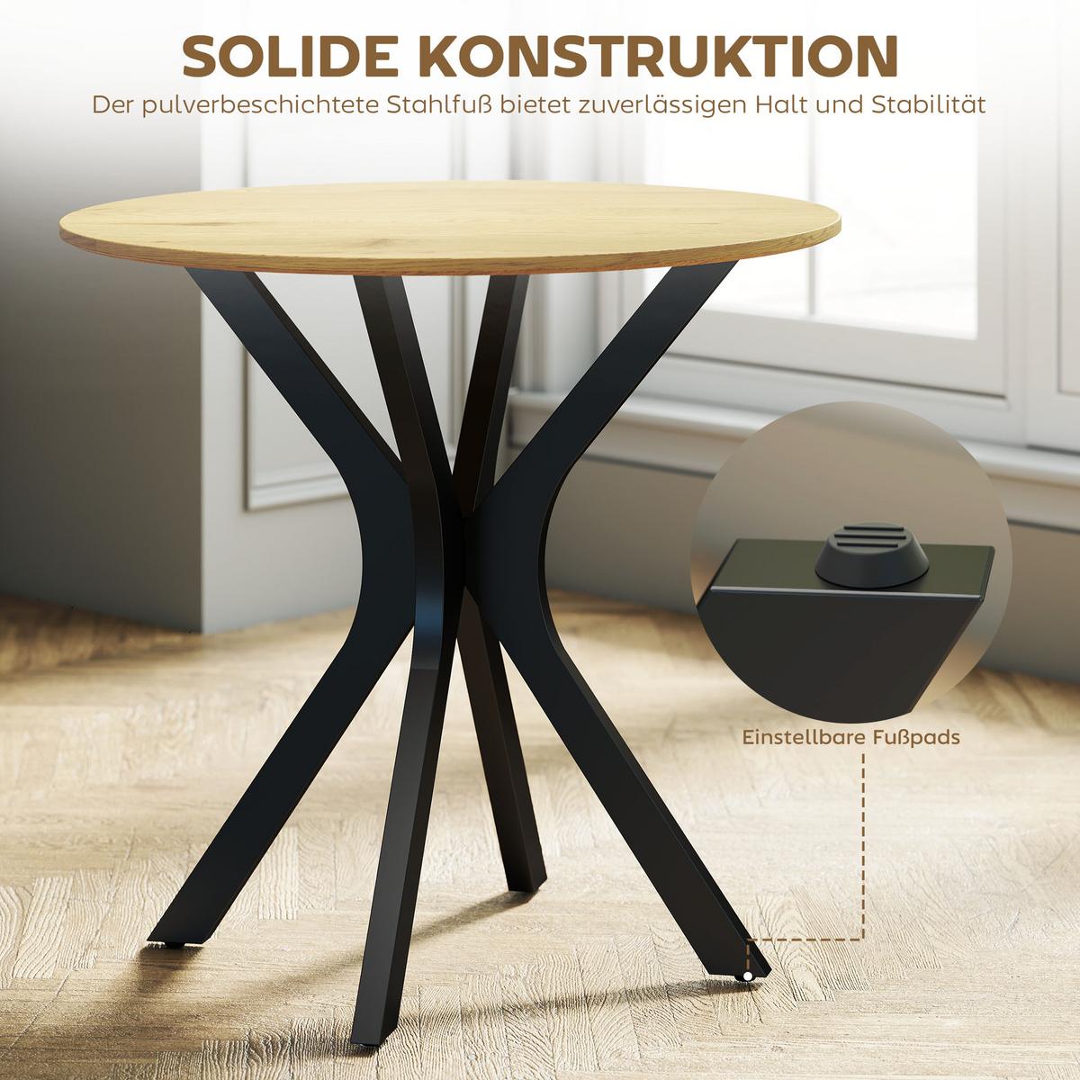 ESSTISCH, Runder Küchentisch, Moderner Esszimmertisch mit Spider-Stahlgestell - Hellbraun/Schwarz, Holzwerkstoff/Metall (78/78/75cm) - HOMCOM
