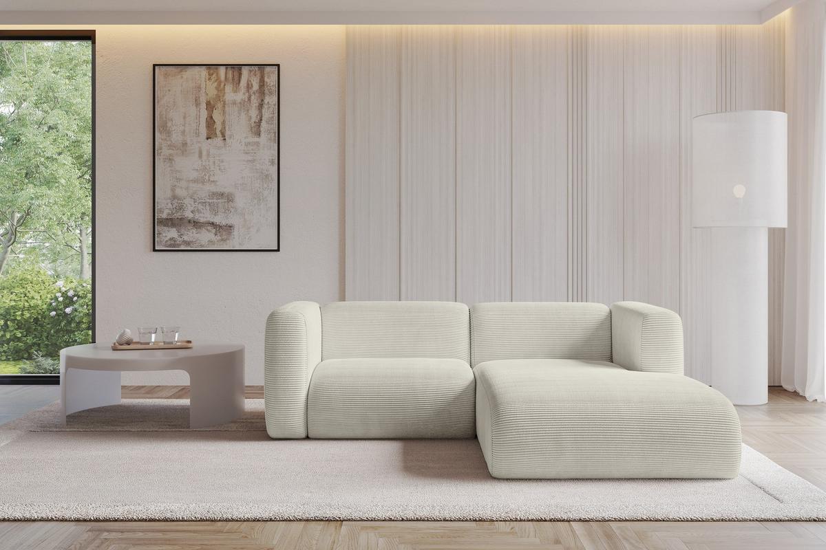 ECKSOFA Ottomane Rechts MIRA-L1 227x179x89 Creme Cord - Ecru/Creme, Holzwerkstoff/Kunststoff (227/179cm) - ALTDECOR
