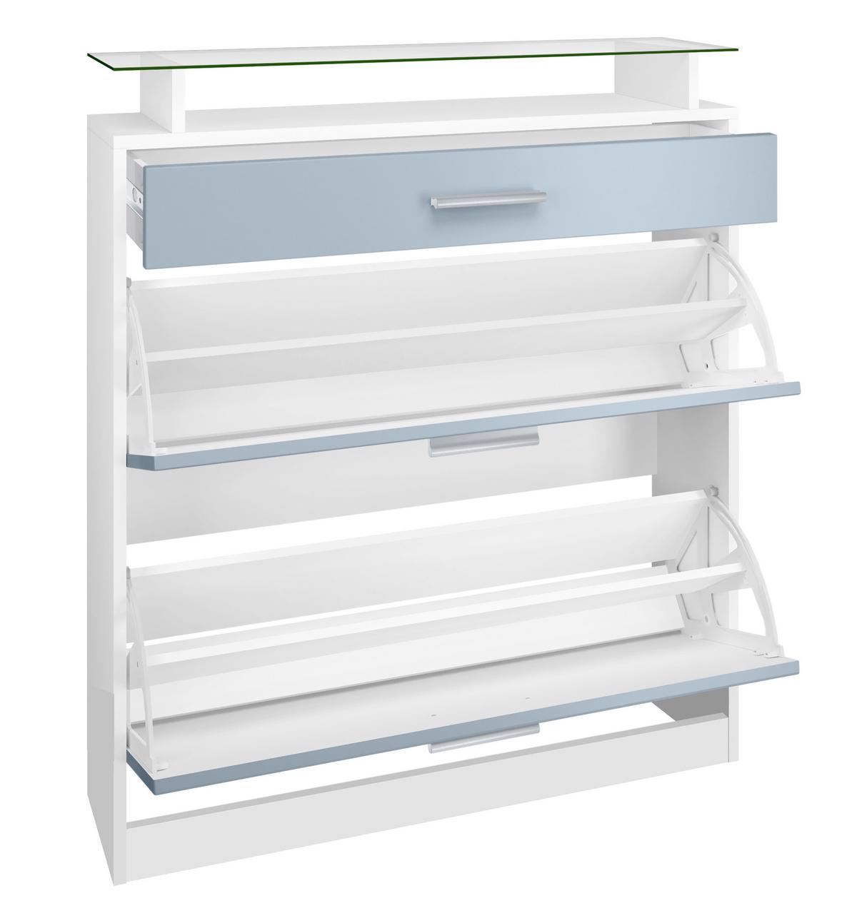 SCHUHSCHRANK Loret Front in Grau Hochglanz - Grau, Holzwerkstoff (89/104/23cm) - Vladon