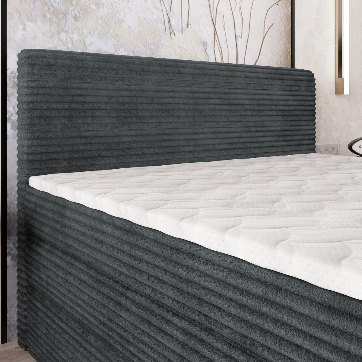 BOXSPRINGBETT LUNERA 180x200 cm mit Matratze und Topper - Grau - Grau, Holz (180/200cm) - MASSENO