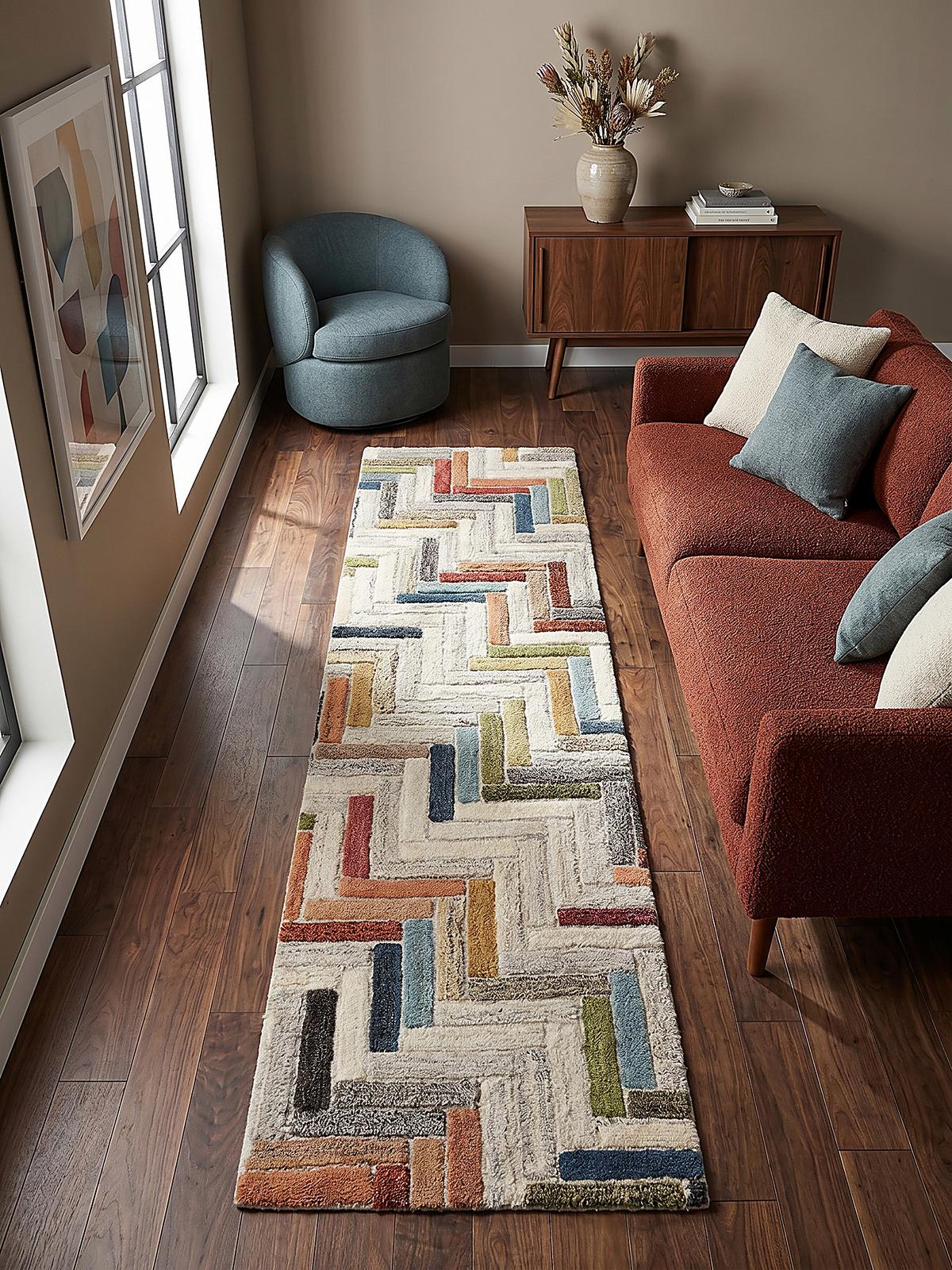 WOLLTEPPICH ESK, geometrisch, Florhöhe 10 mm, Bunt, 60 x 230 cm - Multicolor, Textil (230/60cm) - KADIMA DESIGN