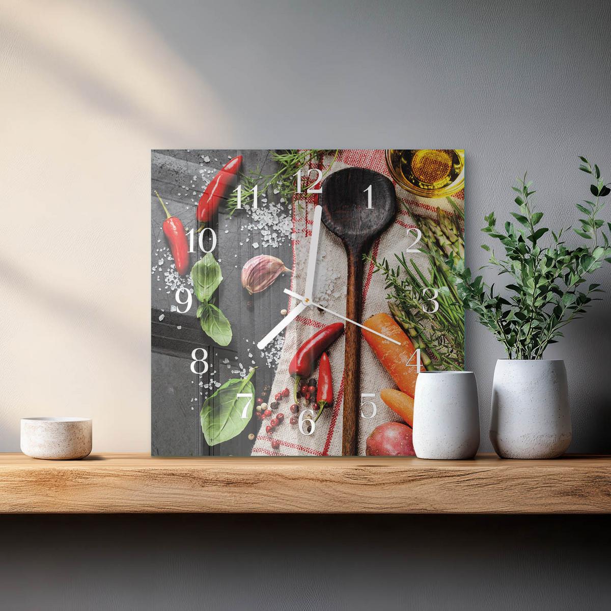 WANDUHR aus Glas 30x30 cm - Gewürze - Multicolor, Glas (30/30/0.4cm) - TULUP