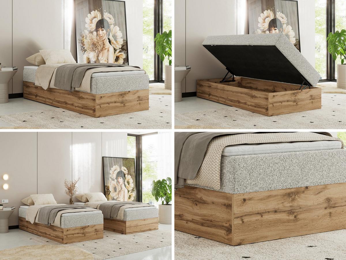 BOXBETT WOOD ZERO 90/200 - Hellgrau Struktur - H3 - Topper Visco - Hellgrau, Textil (90/200cm) - MKS