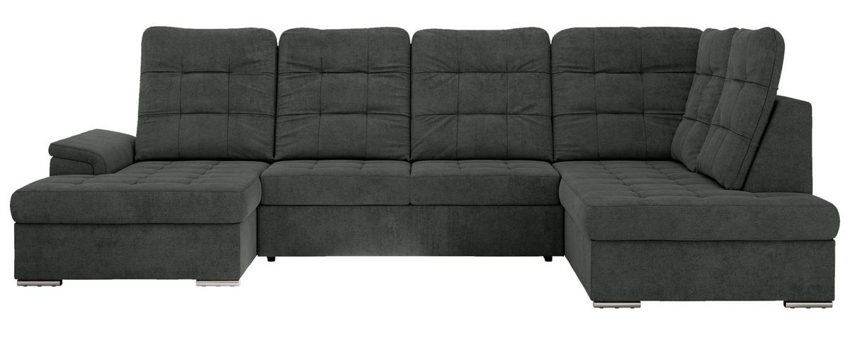 WOHNLANDSCHAFT MADRITO U - Dunkelgrau Struktur - Rechts - Dunkelgrau/Silberfarben, Textil/Metall (323/89/204cm) - MKS