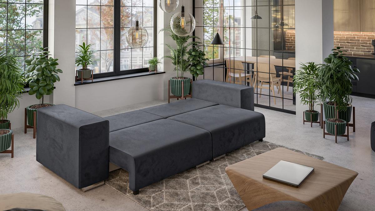 BIGSOFA Kami Microfaser Graphit - Graphitfarben/Schwarz, Kunststoff/Textil (290/80/110cm) - S-Style