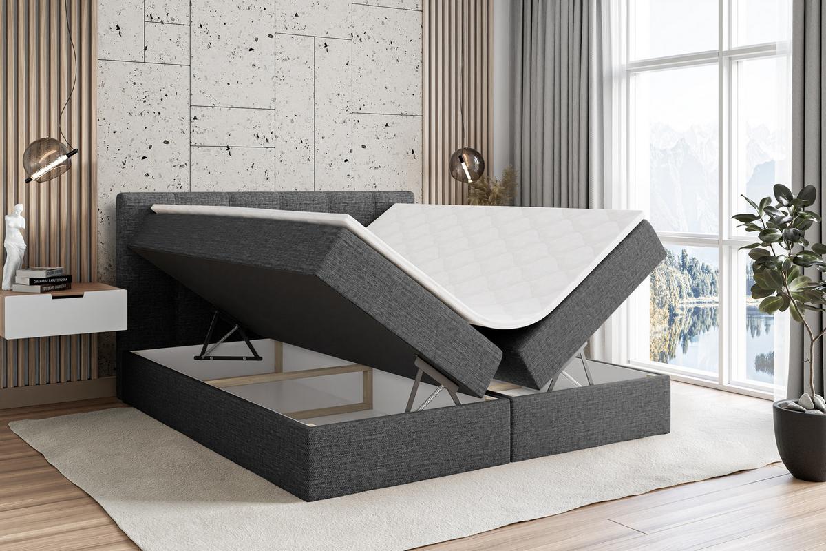 BOXBETT mit Matratze H3 und Lattenrost - MARCE - 140x200 Dunkelgrau - Dunkelgrau, Holzwerkstoff (140/200cm) - ALTDECOR