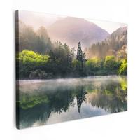 LEINWANDBILD Natur - Bäume - Berge - See - Wasser Wandbild 40x30 cm - Hellgrün, Textil (40/30cm) - MuchoWow