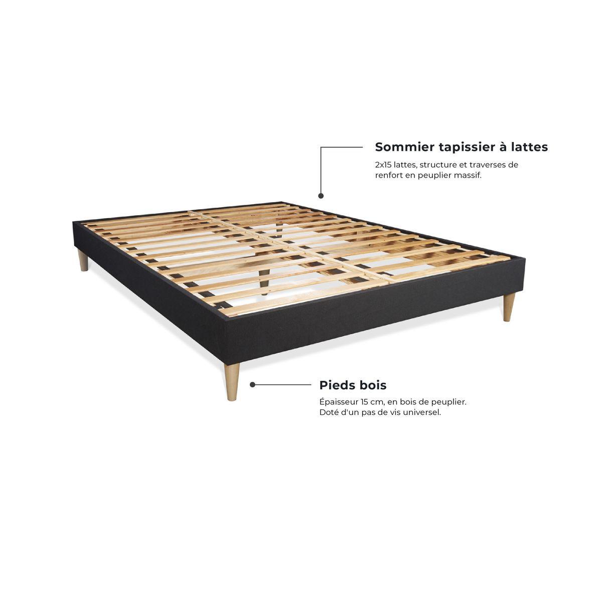 BETT Buckingham Memory-Schaum 140 x 200 cm h1 - Kit Bettgestell Schwarz - Beige/Schwarz, Karton/Holz (140/200cm) - ROYAL PALACE BEDDING