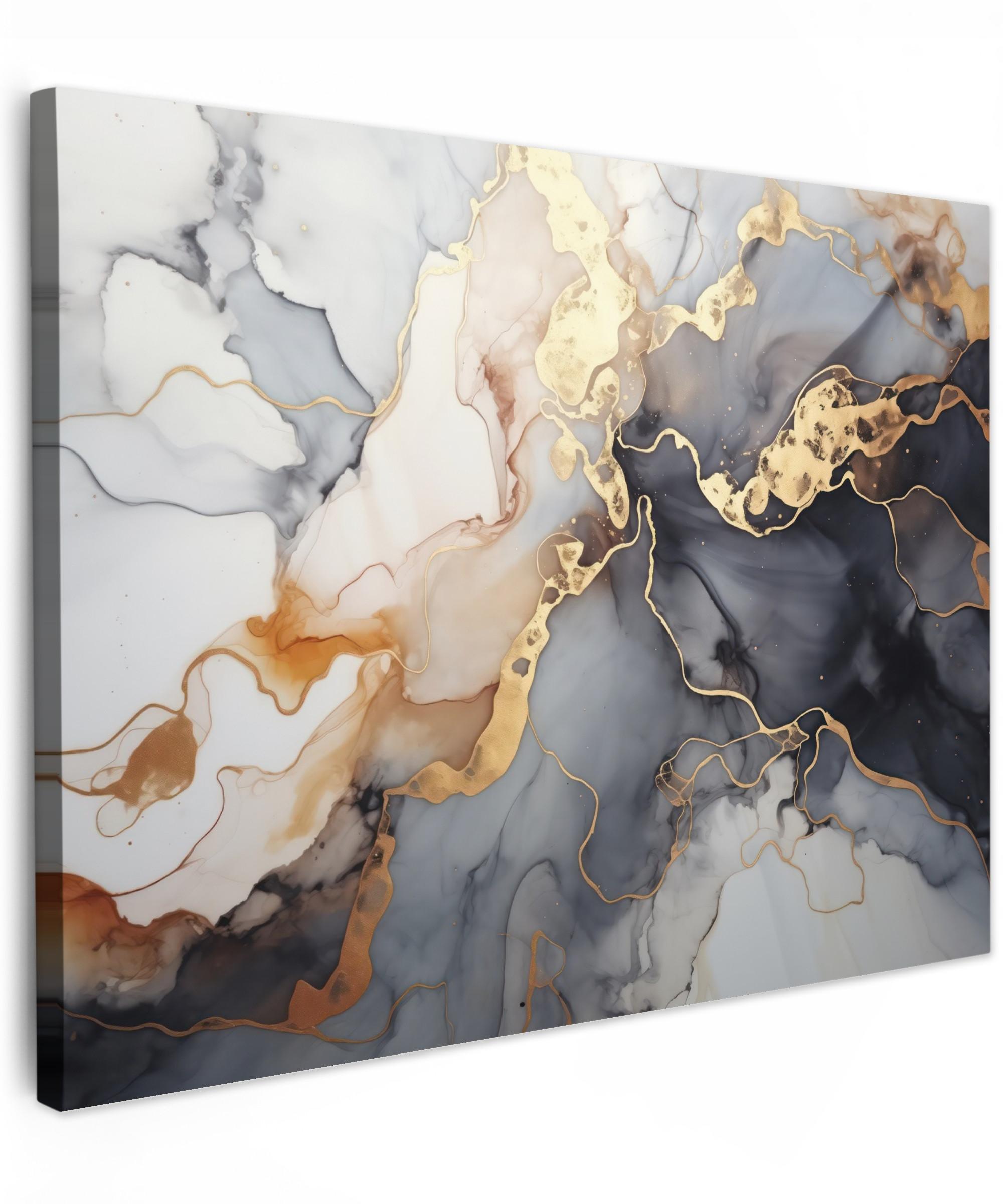 LEINWANDBILD Marmor - Schwarz - Gold - Weiß Wandbild 40x30 cm - Dunkelgrau, Textil (40/30cm) - MuchoWow
