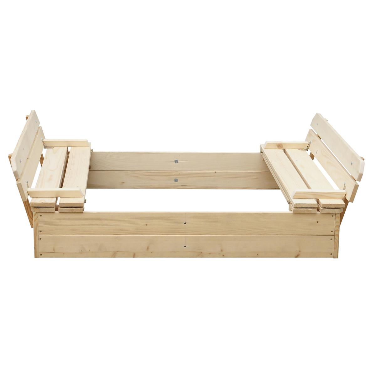 SANDKASTEN aus Holz mit faltbarer Abdeckung und Bank 118 x 122 x H20 - M051-1 - Beige, Holz (122/118/20cm) - Timbela