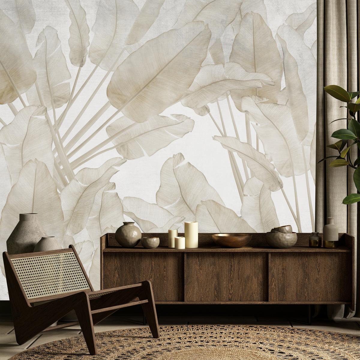FOTOTAPETE Beige Bananenblätter Tropische Pflanzen 100x70 - Beige/Braun, Papier (100/70cm) - Muralo