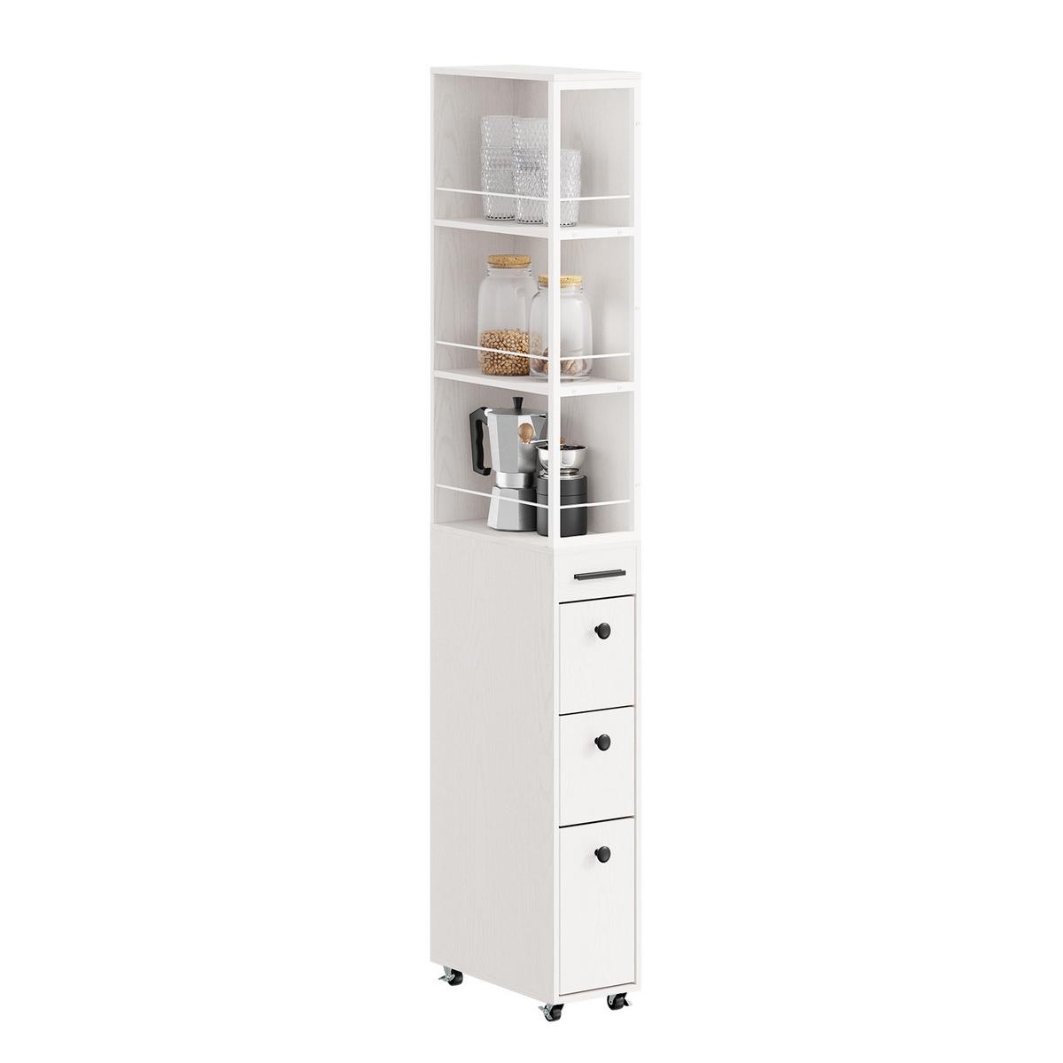 SCHMALER Rollschrank mit Schubladen und offenen Regalen NSR13-WG - Ahornfarben, Fell (20/170/40cm) - SoBuy