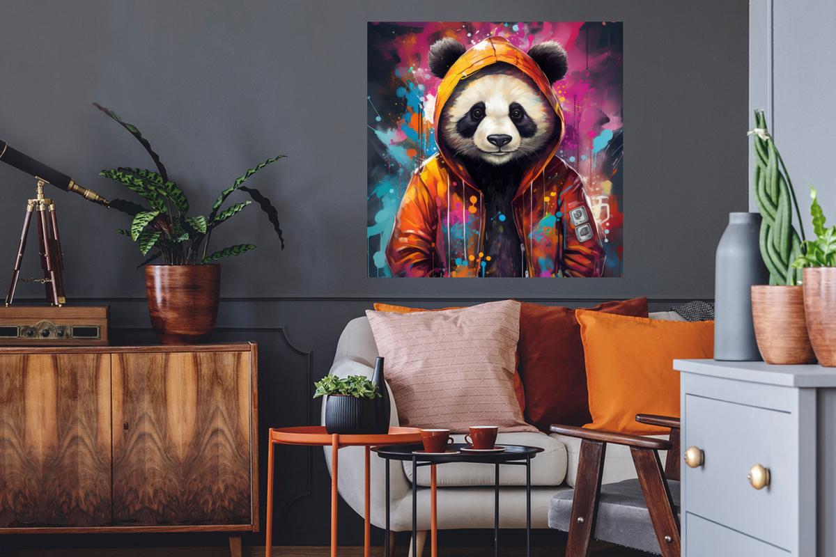 WANDTATTOO Panda - Jacke - Graffiti - Orange Wanddeko 50x50 cm - Orange, Kunststoff (50/50/0.1cm) - MuchoWow