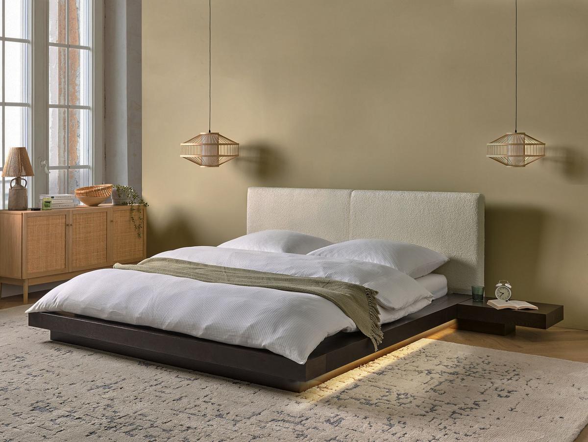BETT mit LED 160/200 cm MDF-Platte Dunkelbraun Zen - Dunkelbraun, Holz (160/200cm) - Beliani