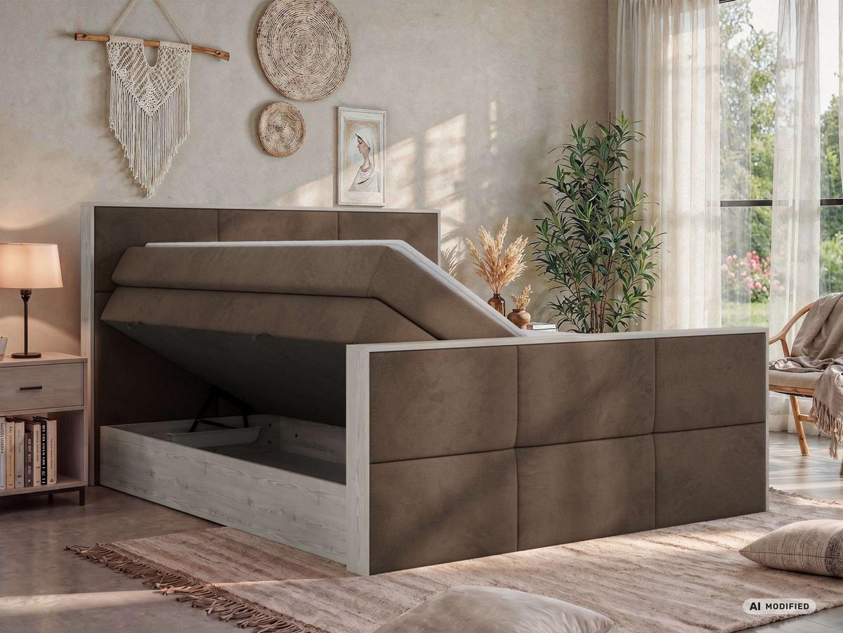 BOXSPRINGBETT DELNOR KING DUO 140/200 - Braun Velvet - Topper T25 - H3 - Schwarz/Braun, Kunststoff/Textil (140/200cm) - MKS
