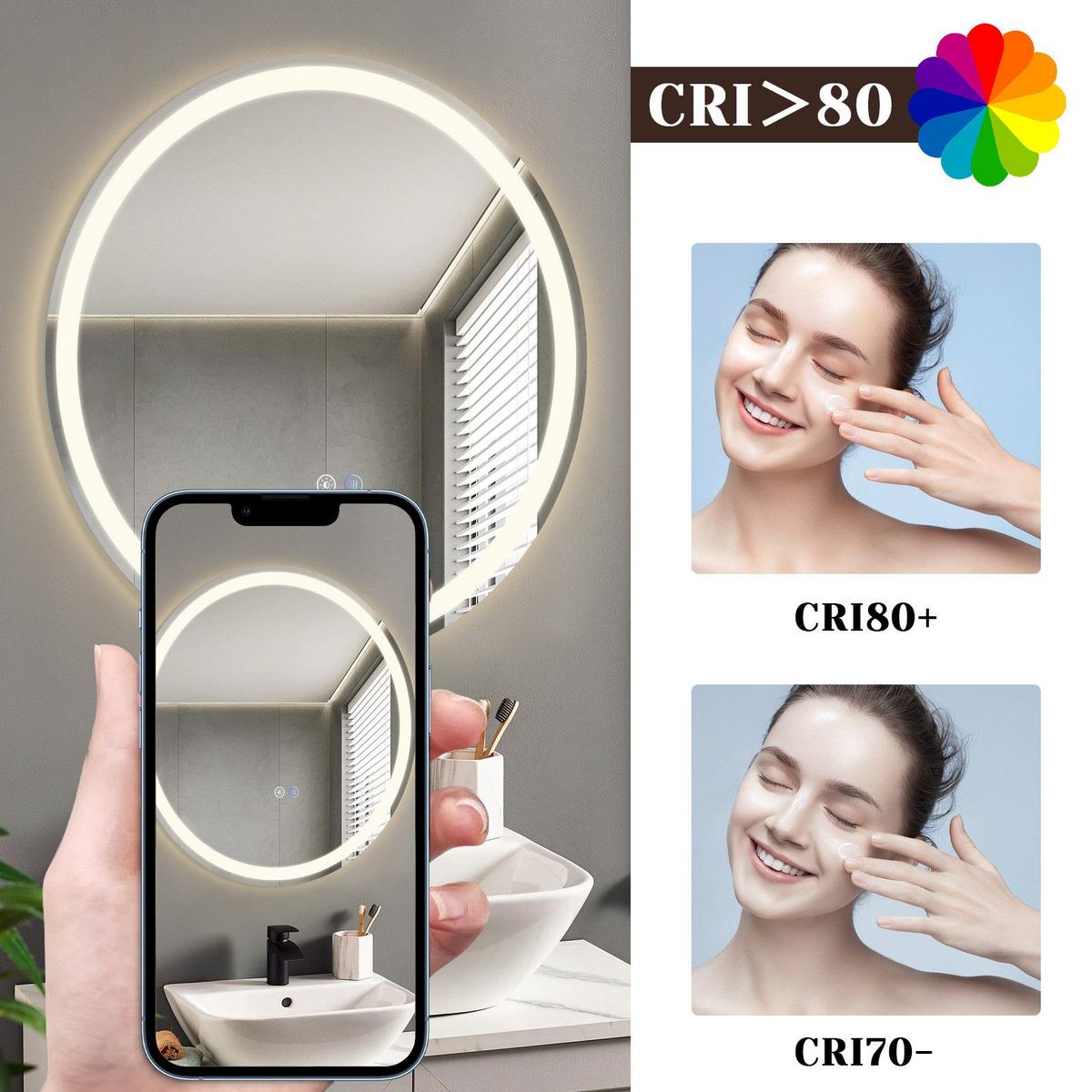 BADEZIMMERSPIEGEL Mainz mit LED-Leuchte Ø70 cm - Weiß, Glas (70/2.5/70cm) - Nettlife
