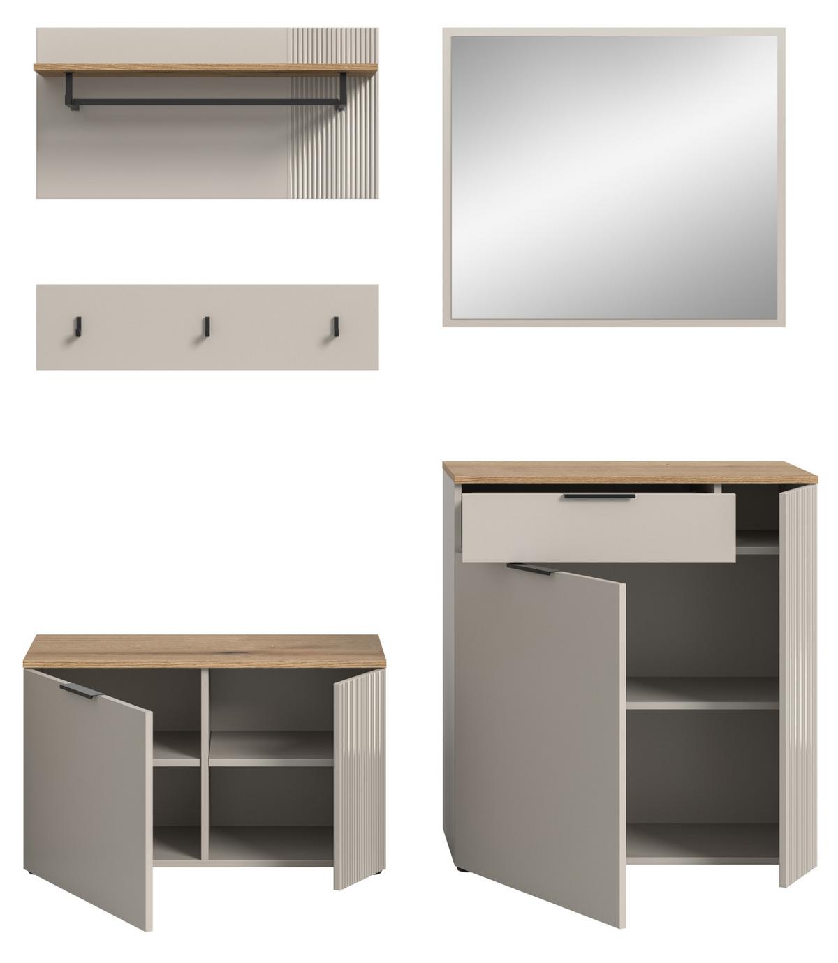 GARDEROBEN-SET 5-teilig Kaschmir Sand, Evoke Eiche, Kombination 175 x 190 cm, Skid - Kaschmir/Eichefarben, Holzwerkstoff/Kunststoff (175/190/36cm) - Inn.Furn