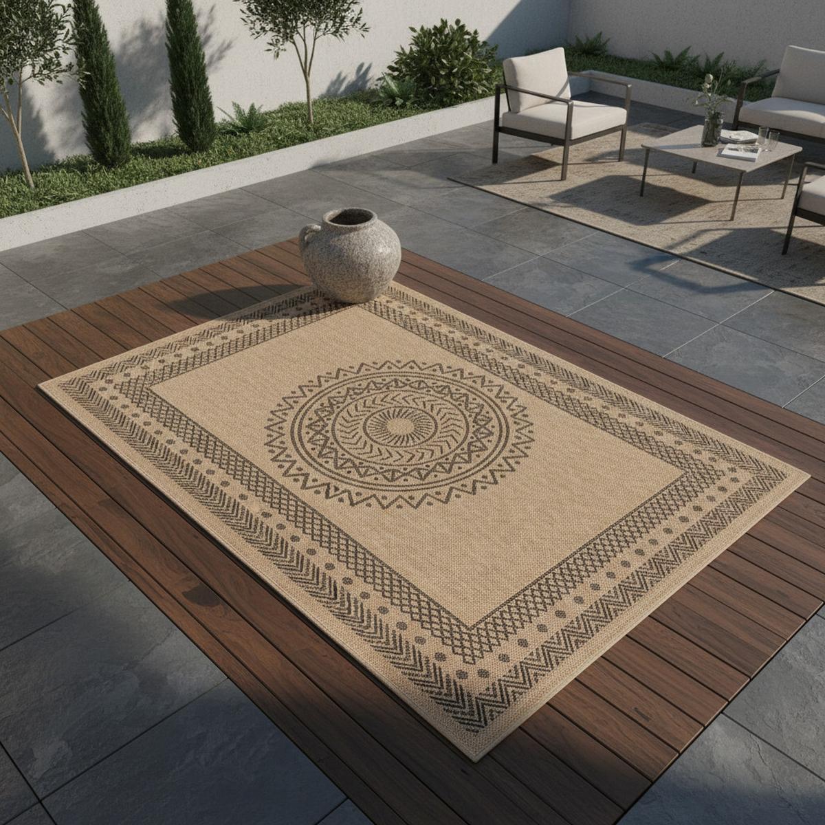 TEPPICH Outdoor KASBERG in Schwarz, im Vintage-Stil, aus Polypropylen, 120 x 170 cm - Beige, Textil (170/120cm) - KADIMA DESIGN