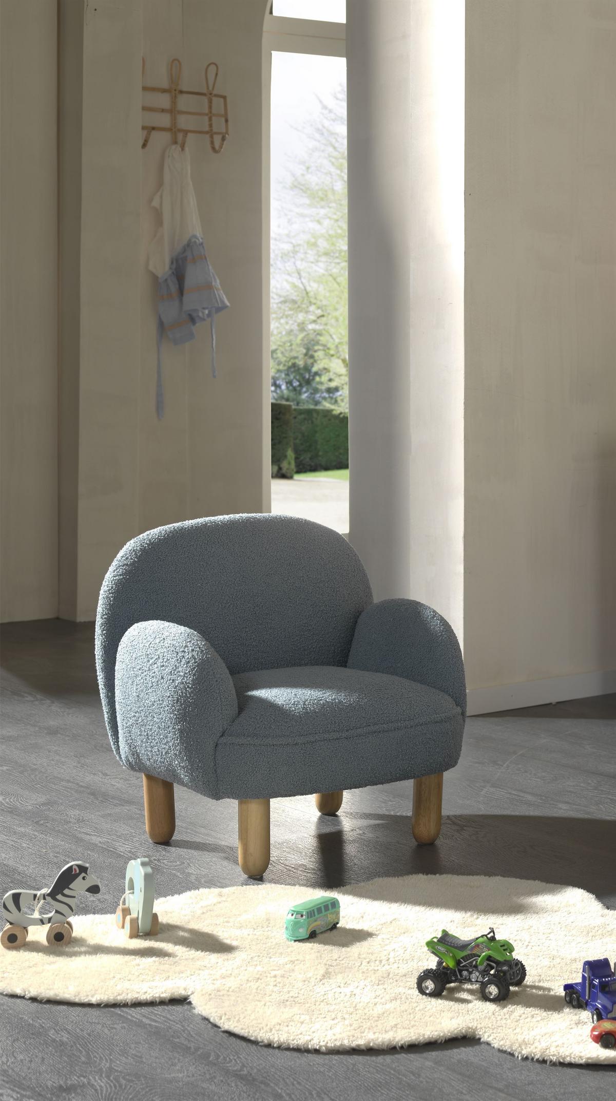KINDERSESSEL Keila komfortabel und bequem weicher Bouclé Stoff in blau - Blau, Kunststoff (53/52/56cm) - 58aufmkessel