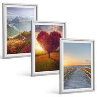 BILDER SET 3er Set - 40x60 cm Silberner Rahmen - Landschaften Berge Baum Herz Pier - Silberfarben, Kunststoff (40/60cm) - TULUP