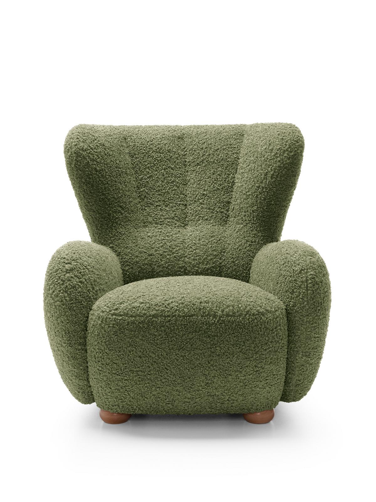 SESSEL MIST, Polstersessel Klassisch Loungesessel, Bucle-Stoff Grün - Grün, Holz/Holzwerkstoff (88/91/100cm) - MASSENO