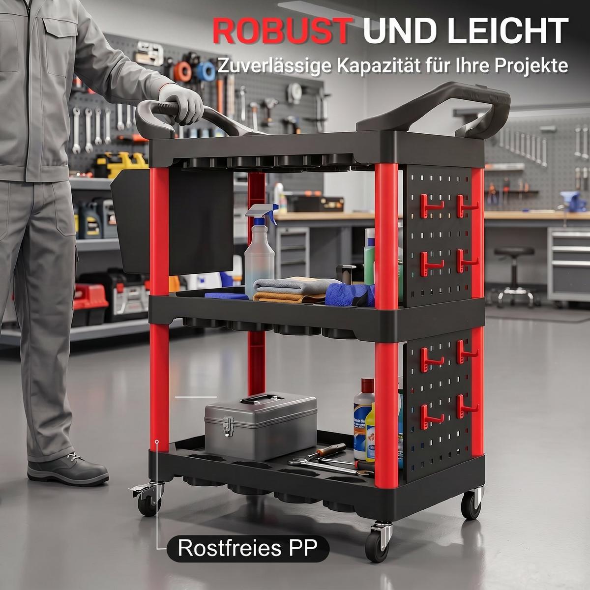 WERKZEUGWAGEN Kunststoff Schwarz und Rot - Schwarz, Kunststoff (43/96/95cm) - HOMCOM