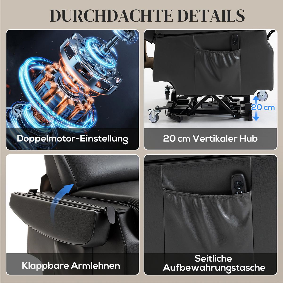FERNSEHSESSEL mit Aufstehfunktion Dunkelgrau - Dunkelgrau, Kunststoff/Metall (78/110/98cm) - HOMCOM