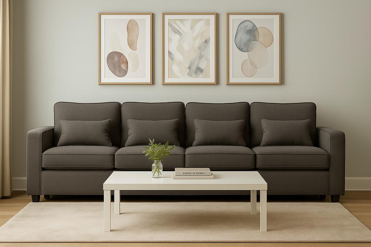 4-SITZER-SOFA Mit Leinenarmlehnen Und 4 Kissen Grau 264/83/87 cm - Grau, Holzwerkstoff/Metall (83/87/264cm) - Urban Meuble