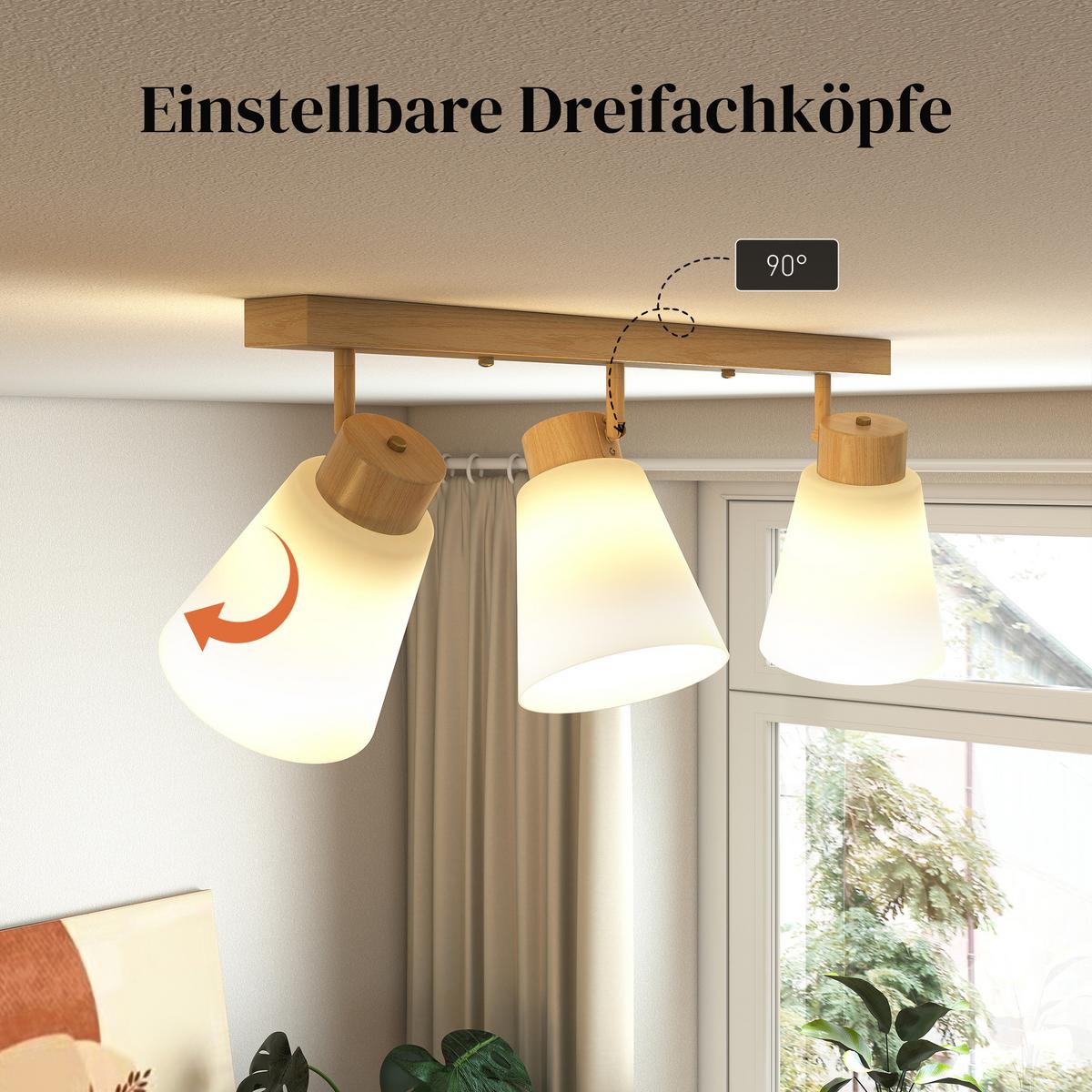 DECKENLAMPE Stahl Glas Naturholz - Naturfarben, Metall (55/13/20cm) - HOMCOM