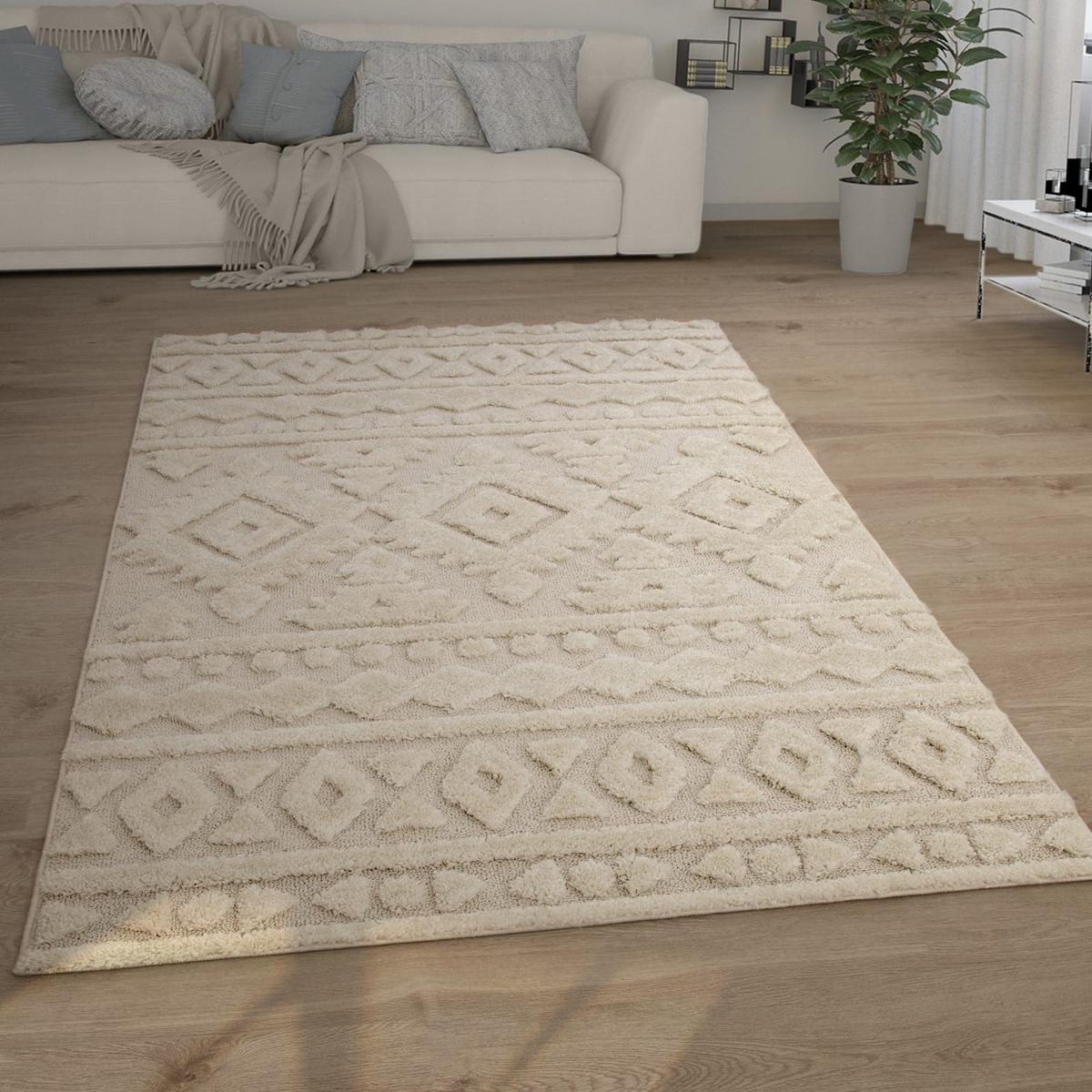 HOCHFLORTEPPICH, mit 3D-Struktur, Florhöhe 30 mm, Creme, 60 x 100 cm - Beige, Textil (60/100cm) - KADIMA DESIGN