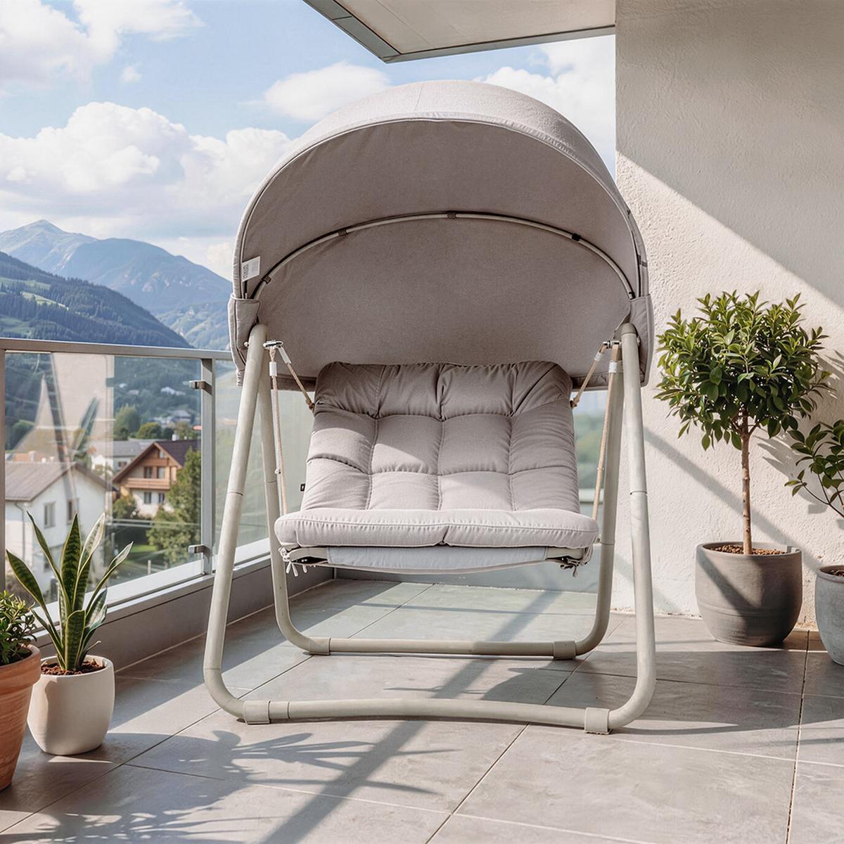 HÄNGESESSEL mit Sonnenschutz OGS62-MI - Ahornfarben, Fell/Metall (108/163/126cm) - SoBuy