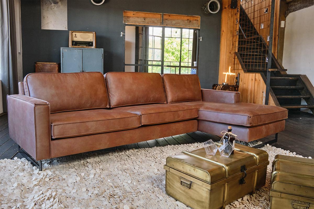 ECKSOFA VILNIUS Braun Lederfaserstoff - Schwarz/Braun, Leder/Metall (286/170cm) - KAWOLA
