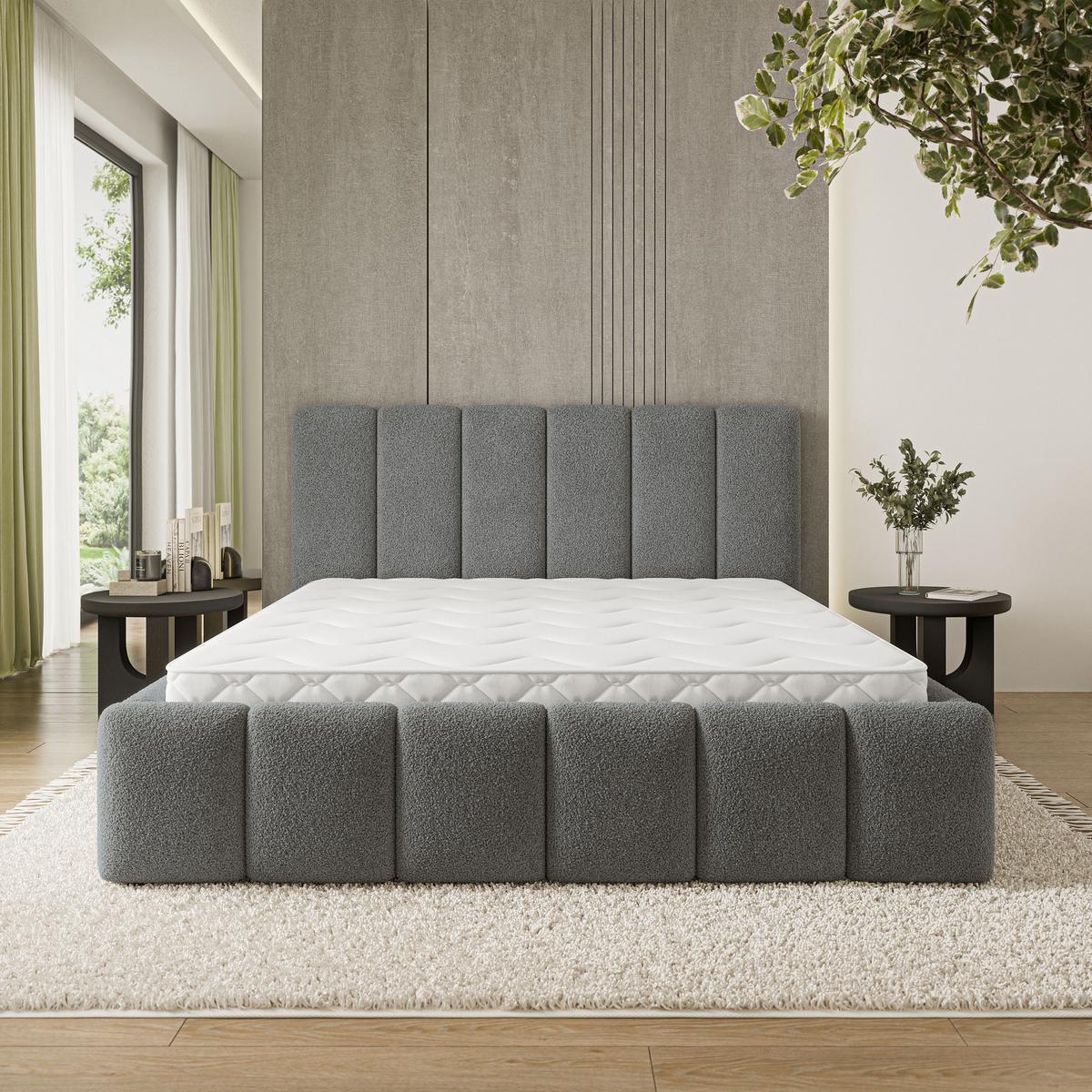 POLSTERBETT ATTORA Q 140x200 cm mit Bettkästen - Grau - Grau, Holz (140/200cm) - MASSENO
