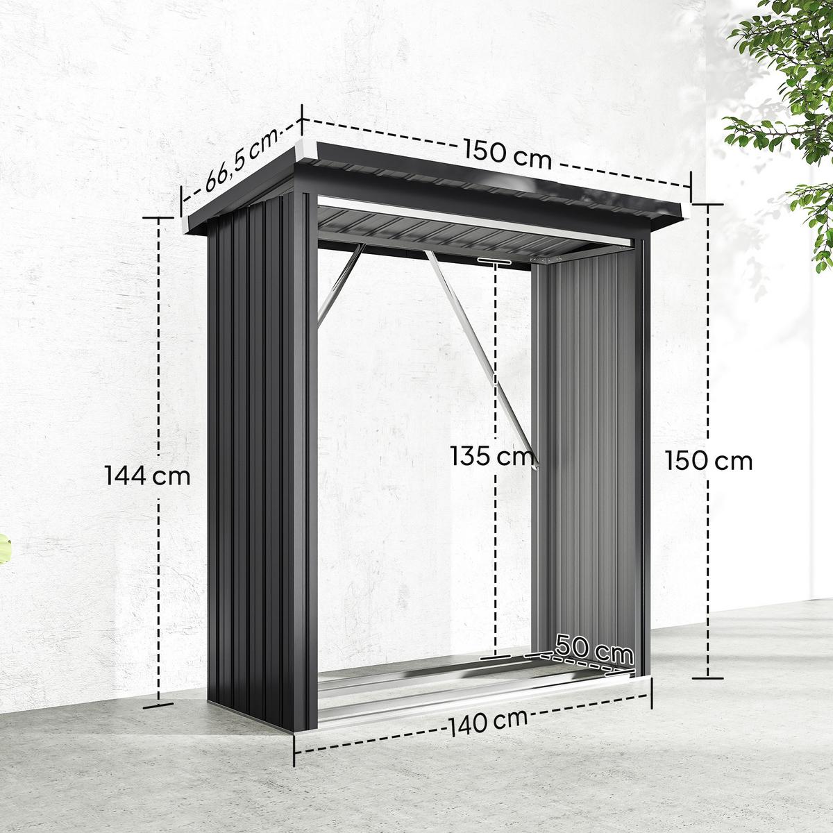 KAMINHOLZREGAL Verzinkter Stahl Dunkelgrau - Dunkelgrau, Metall (66.5/150/150cm) - Outsunny